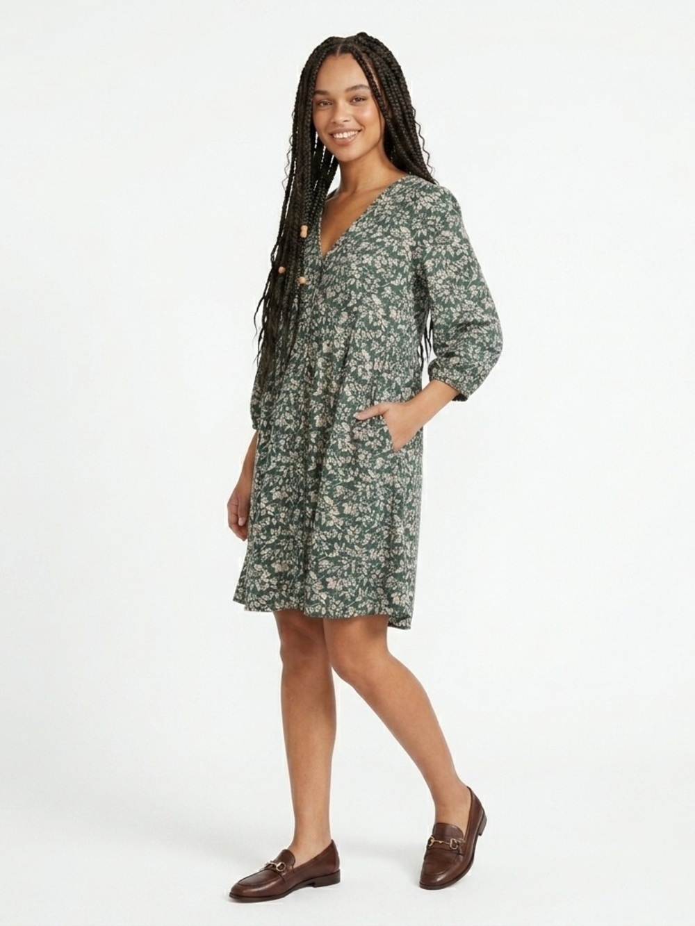 Madewell Tiered Mini Dress XL Dark Green Floral Babydoll